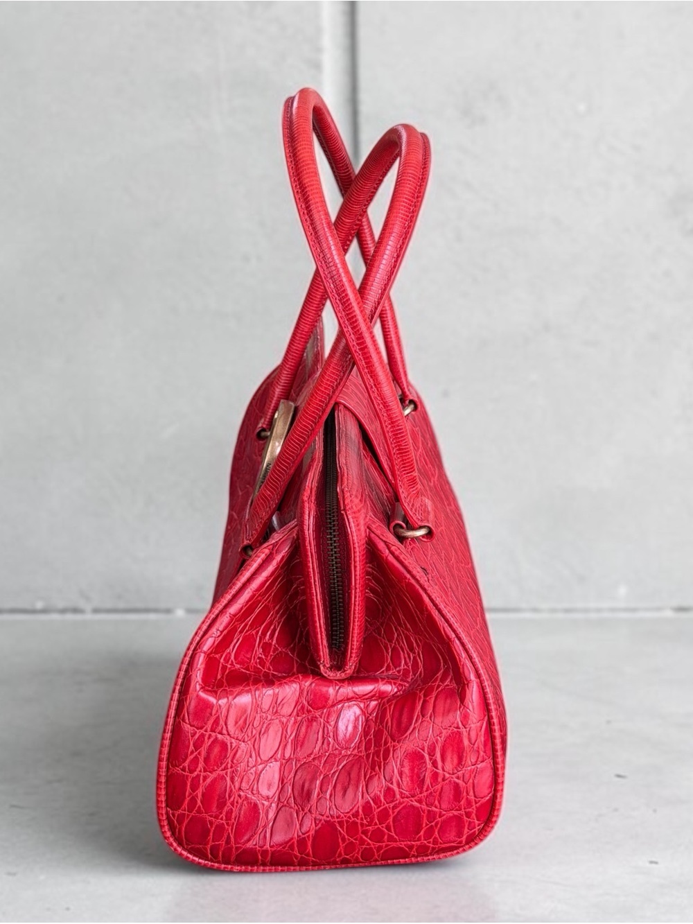 Vintage Brahmin Prissy Collection Vivian Satchel Red Croc Italian Leather Bag - Picture 6 of 15